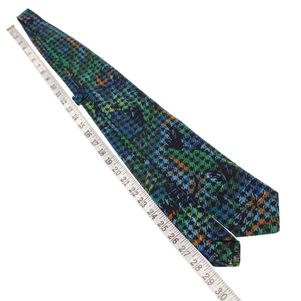 Italo Ferretti NWT Neck Tie in Blues / Green / Orange Houndstooth 100% Silk